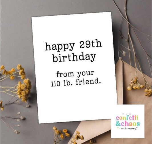 Happy 29th Birthday Card- Adult Humor